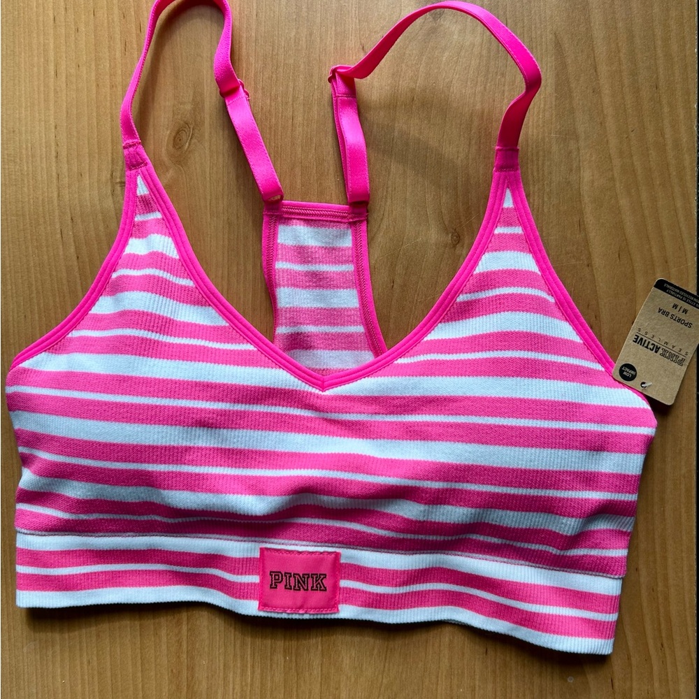 PINK Victoria's Secret Striped Bra - Pink and White